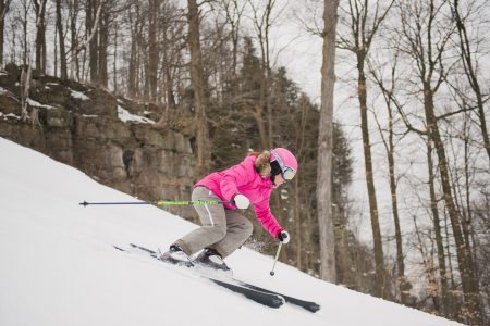 female skier fast paced